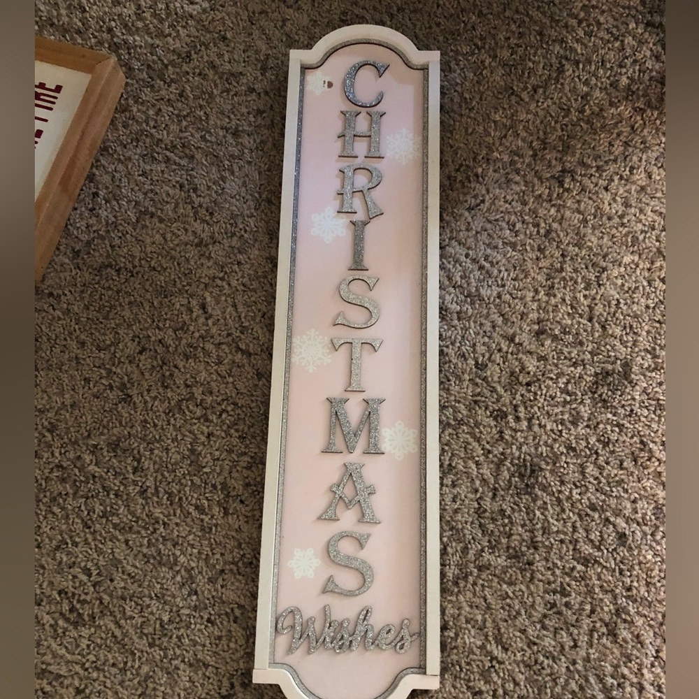pink and silver christmas sign